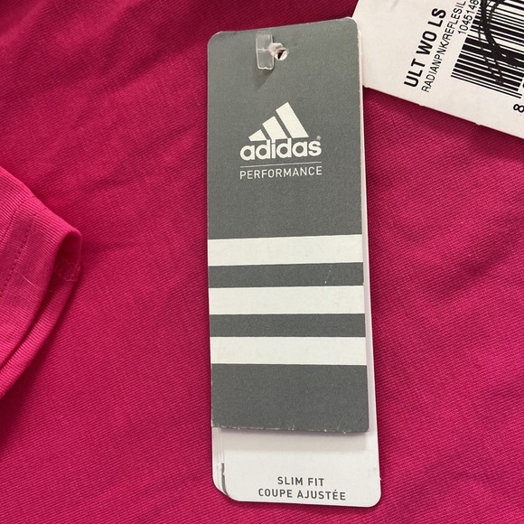 NWT ADIDAS Performance Size L Long Sleeve Slim Fit CLIMALITE Pink Shirt - Picture 5 of 8